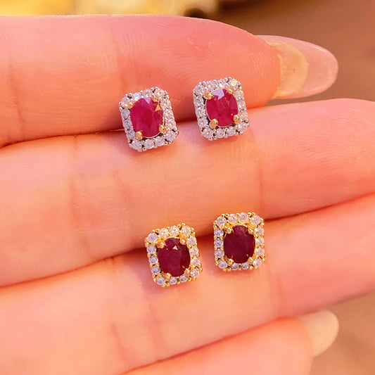 Gioiellieri Dainty Natural Ruby Drop Earrings Gold Plated 925 Silver Luxury Minimalist Claw Setting Yashiman Women's Third Party Appraisal