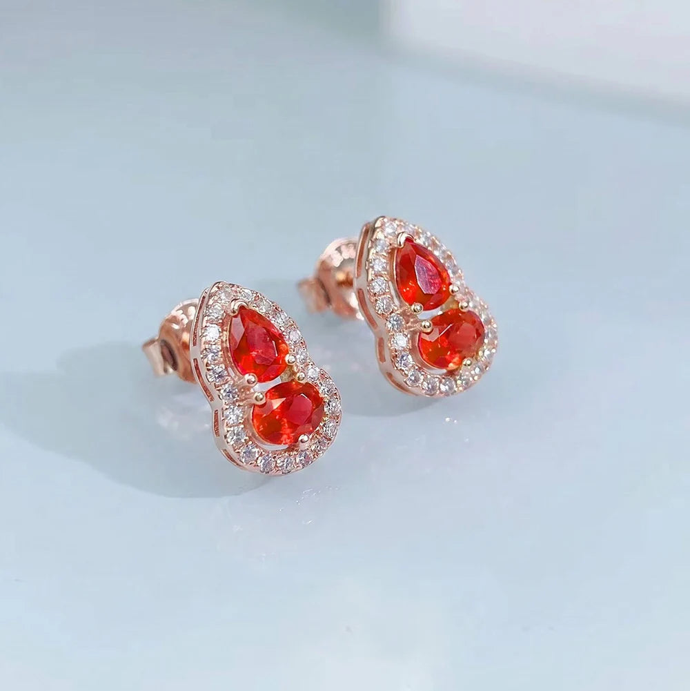 Gioiellieri Natural Red Sapphire Earrings 925 Sterling Silver Stud Earrings with Pigeon Blood Red Oval Cut Gemstone for Women Luxury Jewelry