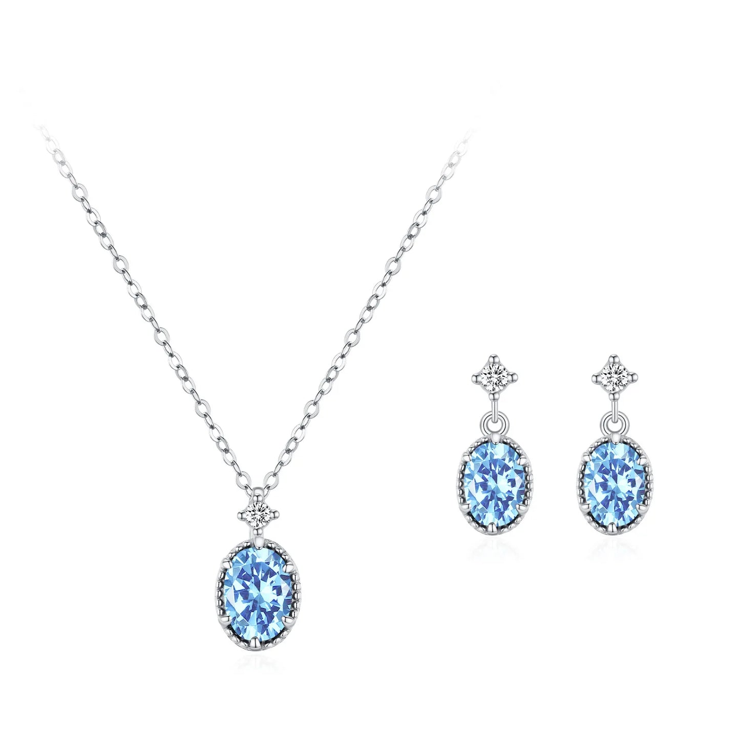 925 Sterling Silver Dreamy Ocean Heart Water Blue Diamond Necklace Earrings Advanced Design Jewelry Set Gift Set