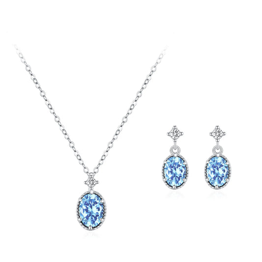 925 Sterling Silver Dreamy Ocean Heart Water Blue Diamond Necklace Earrings Advanced Design Jewelry Set Gift Set