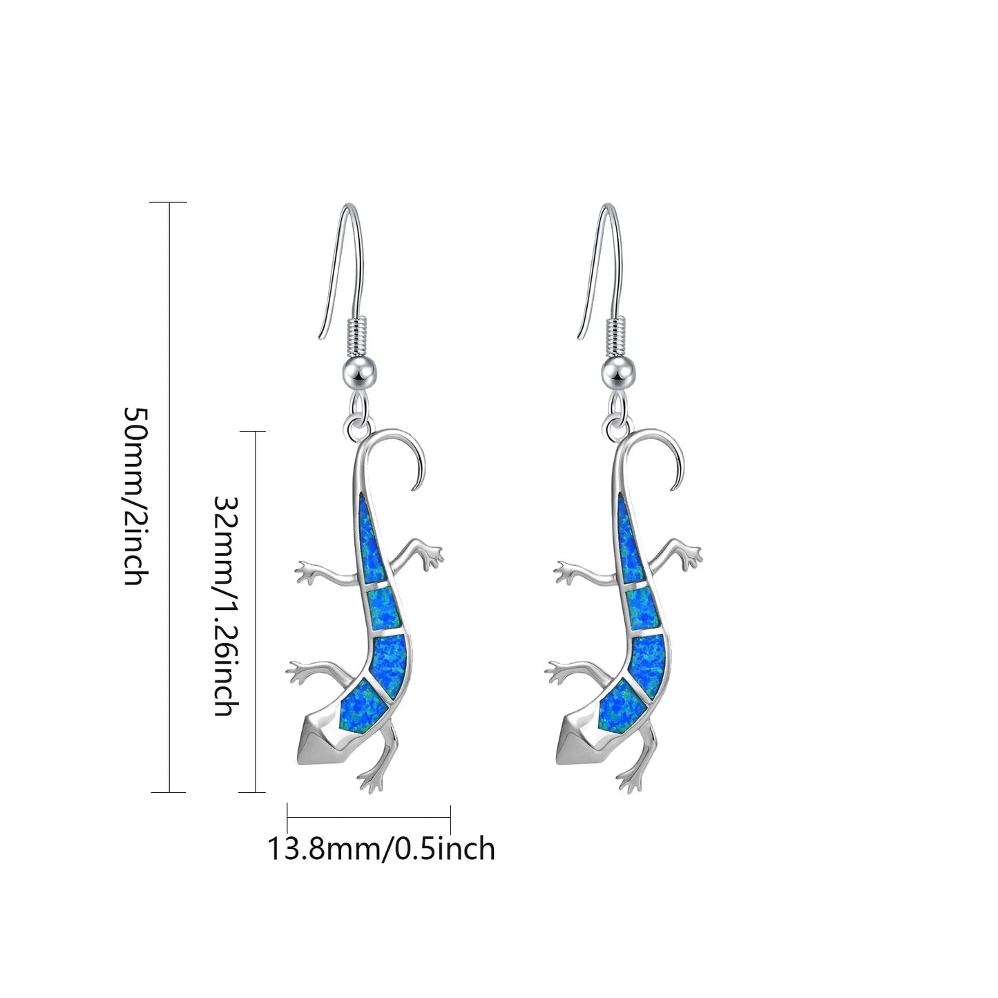 Geometric Opal Gecko Earrings - Blue Fire Opal Solitaire & CZ Accent Design | Elegant Formal Jewelry Bulk Gifts