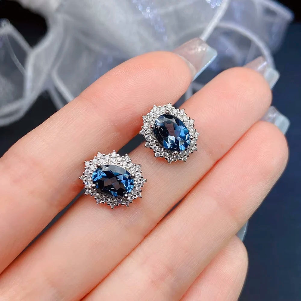 S&S Natural London Blue Topaz Jewellery Set – 925 Sterling Silver – Ring, Pendant & Earrings – Collection