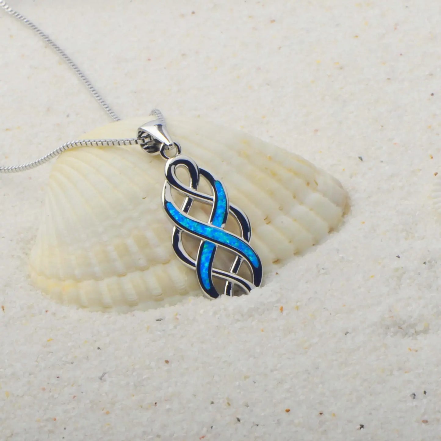 Opal Simple Necklace for Women Fashionable Style Blue Three Treasures Pendant Opal Necklace