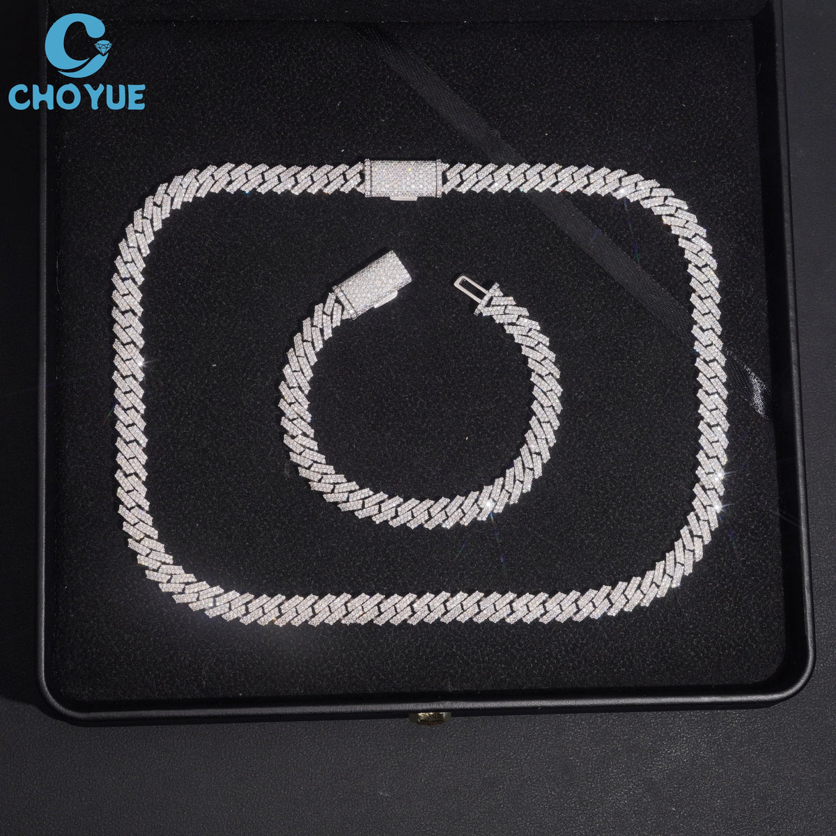 BiG-BOSS Hot Sale Unisex 925 Silver VVS Moissanite Brilliant Cut Figaro Link Chain Necklace Rhodium Plated Iced Hip Hop Jewelry Everyday