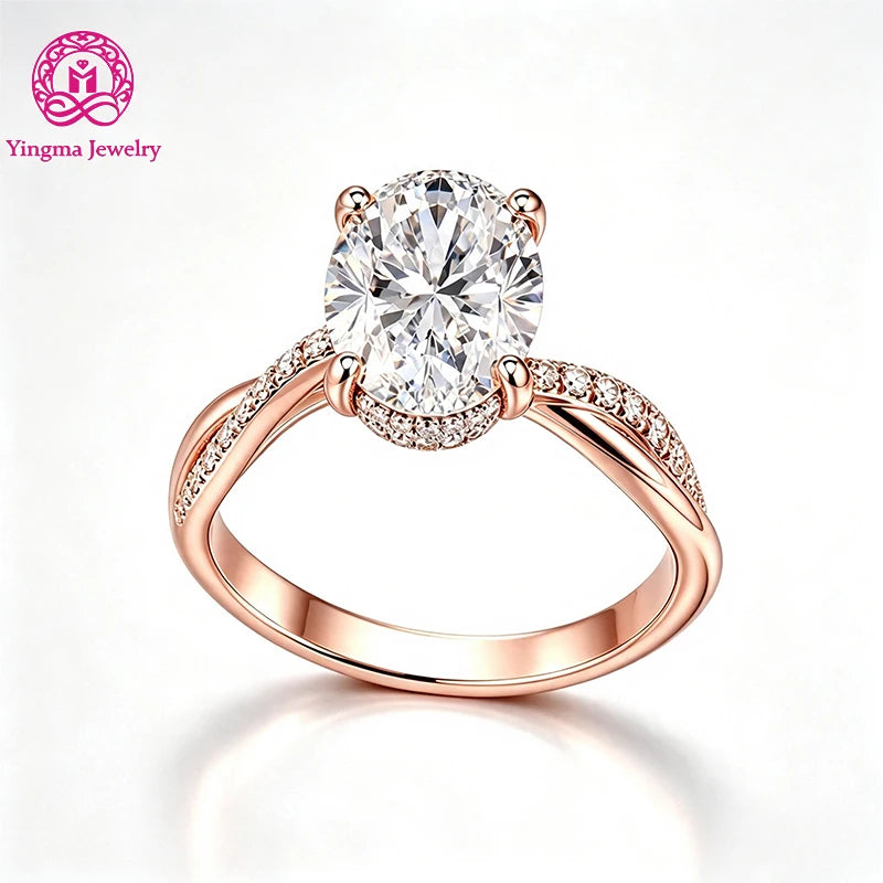 Gioiellieri Luxuriant Oval Cut 2Carat D VVS2 Lab Grown Diamond Ring 9K 10K 14K 18K White/Yellow/Rose Gold PT950 Twisted Shank Promise Ring