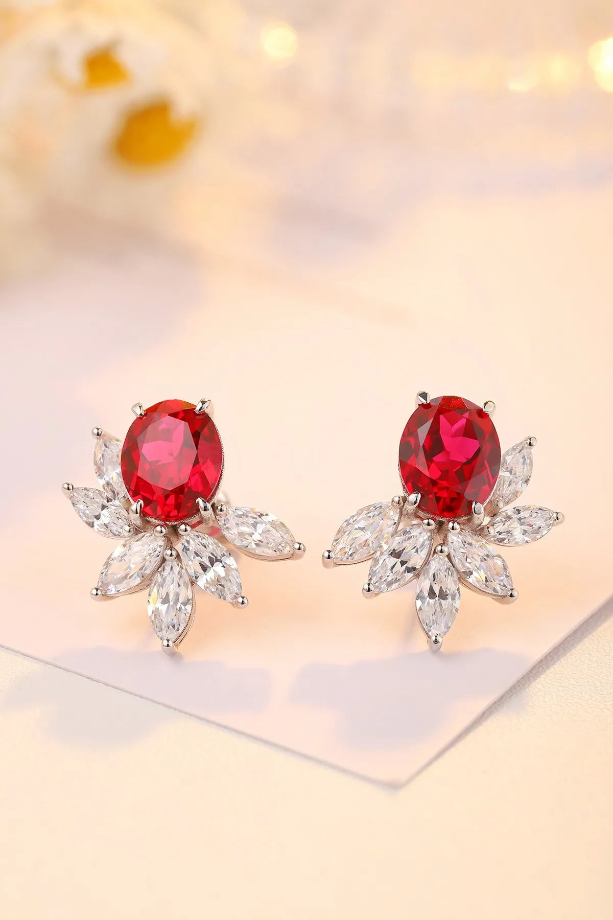 Gemfiori Anster High Quality S925 Lab Grown Ruby Earring Stud Dainty Gemstone Stud Earrings for Women Daily Wear Gift