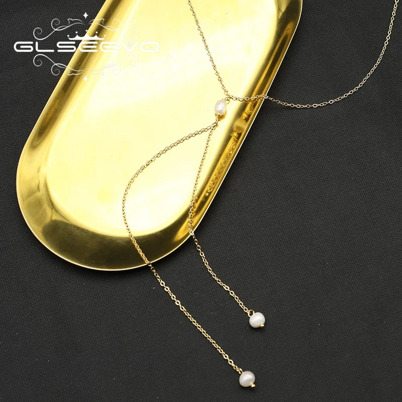 Natural Freshwater Pearl Baroque Simple Pendant Necklace Popular Chain Sweater Necklace Bridal Wedding Women Fashion Jewelry