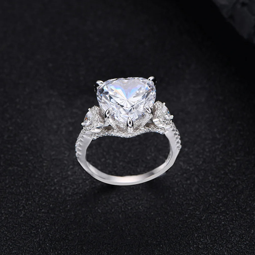 MuShan Jewelry Factory Precision Inlaid Heart Shaped 12 * 12mm pink Diamond 925 Silver High Carbon Diamond Ring for Women