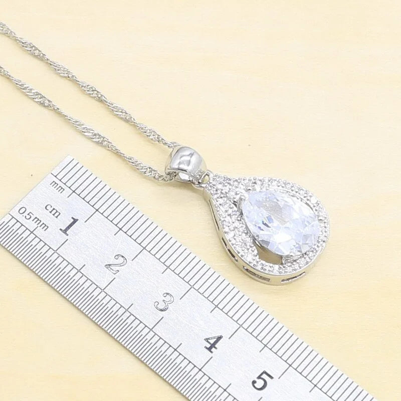 XOTICA Silver Bridal Wedding Jewelry Sets for Women for Gift Featuring Zircon Hoop Earrings Necklace Ring Pendant Bracelets