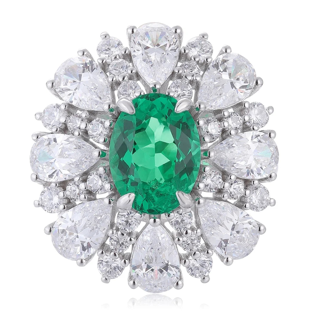 Gemfiori Jewelry Trendy High Quality S925 Silver Cultivated Emerald Ring Unisex Engagement Ring for Wedding Party or Gift
