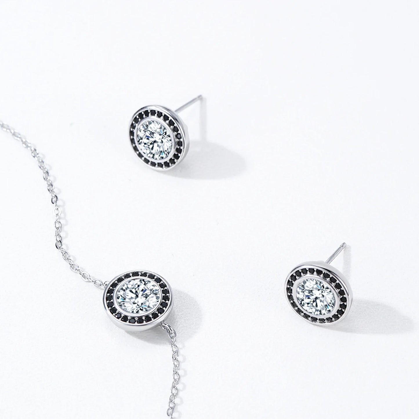 Affordable Luxury Vintage 925 Sterling Silver Black White Diamond Earring Bracelet Fashion Punk Set Jewelry Gift Set