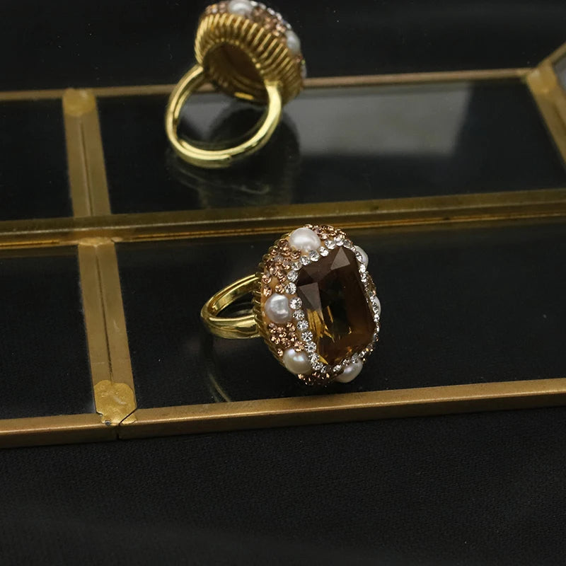 European American 2022 Cross-border New Fashion Ring Creative Personality Luxury Ring Simple Versatile Pearl Rings