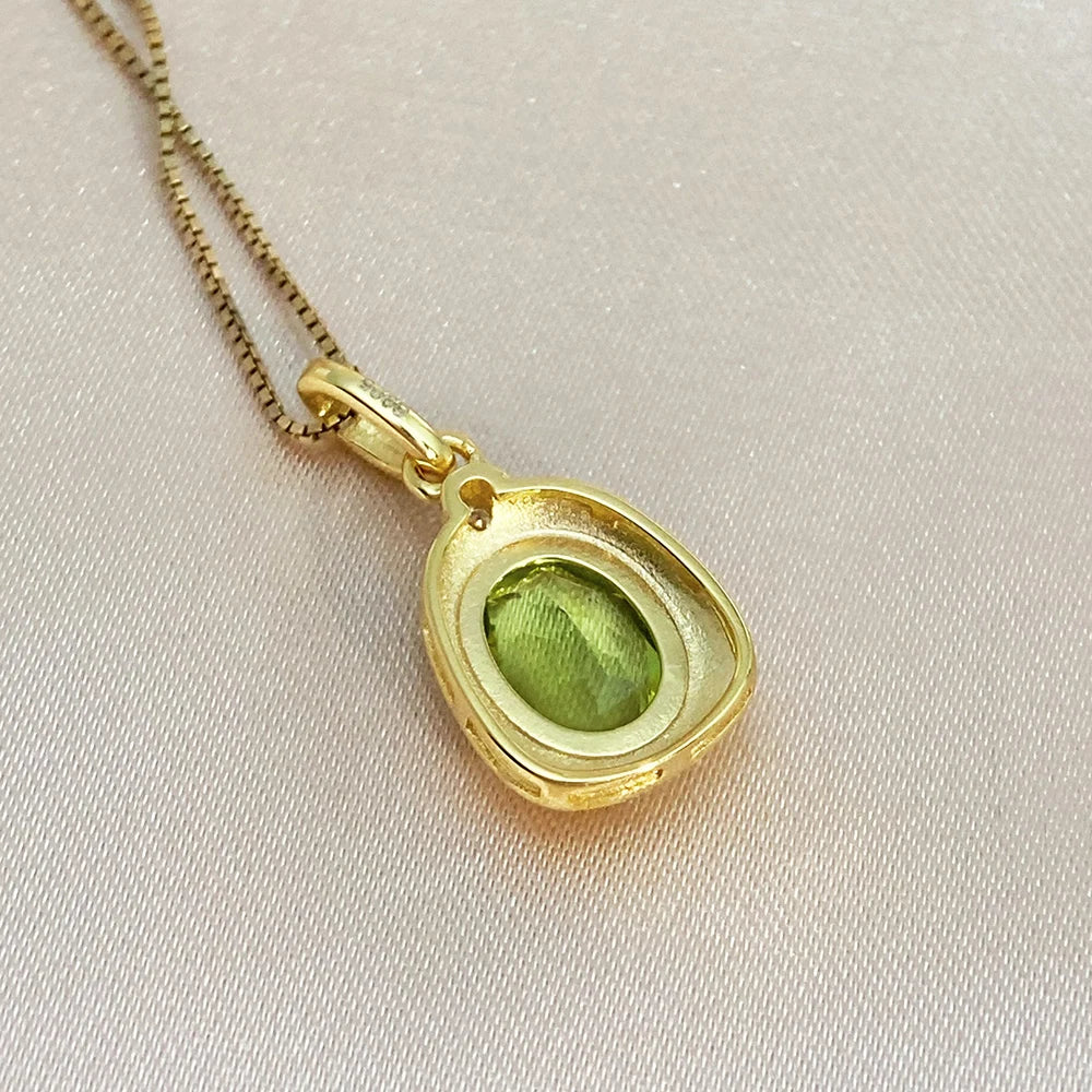 Gioiellieri Retro Vintage Peridot Pendant Necklace 925 Sterling Silver Natural Green Gemstone Jewelry Boho Hippie Style For Women Charm