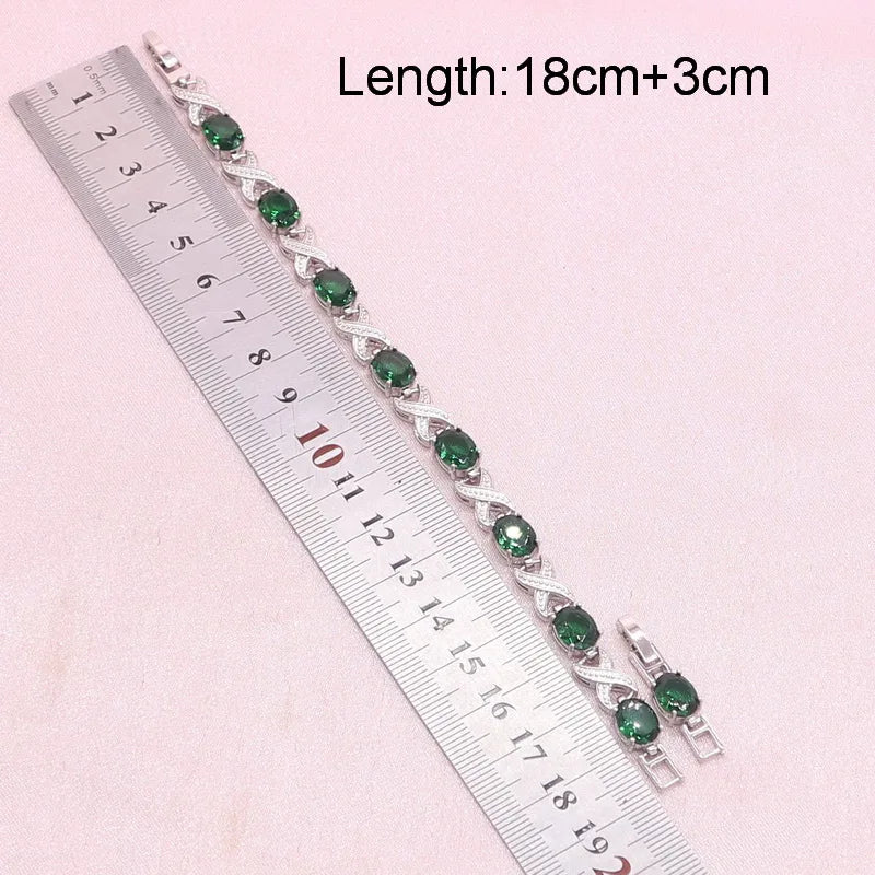 XOTICA Luxury Custom Jewelry Sets for Women Silver Necklace Earrings Ring Bracelet with Green Semi-Precious Stones Wedding Gift