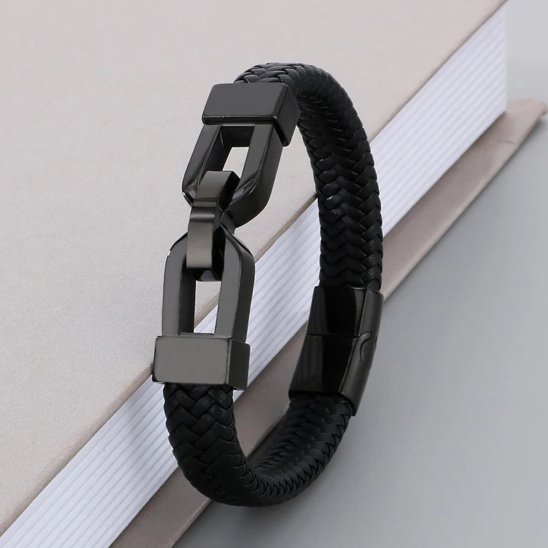 REBEL 210mm Vintage Premium Stainless Steel&Cowhide Leather Bracelet