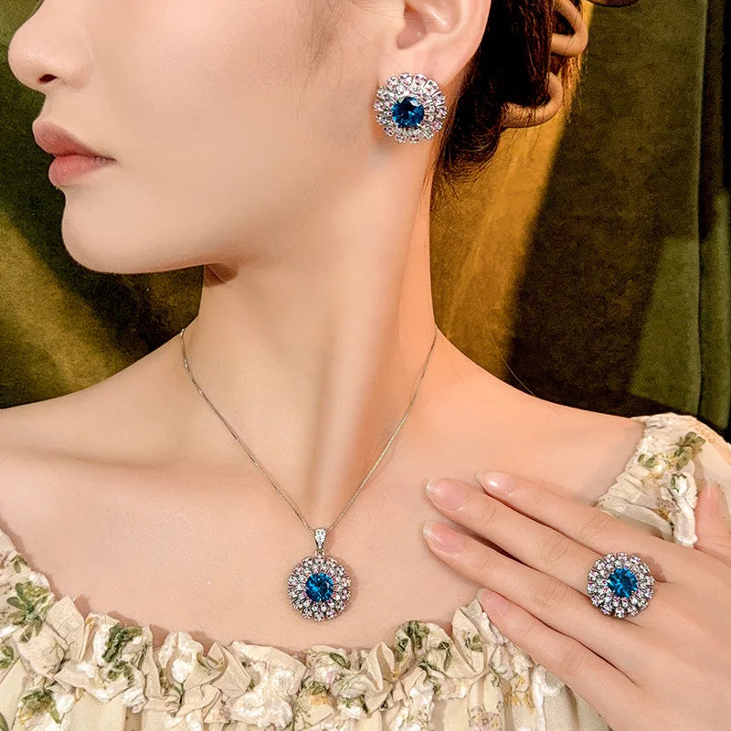 REDheart Fashion Women's 18K Gold Plated Zircon Flower Design Jewelry Set with Necklace and Open Ring