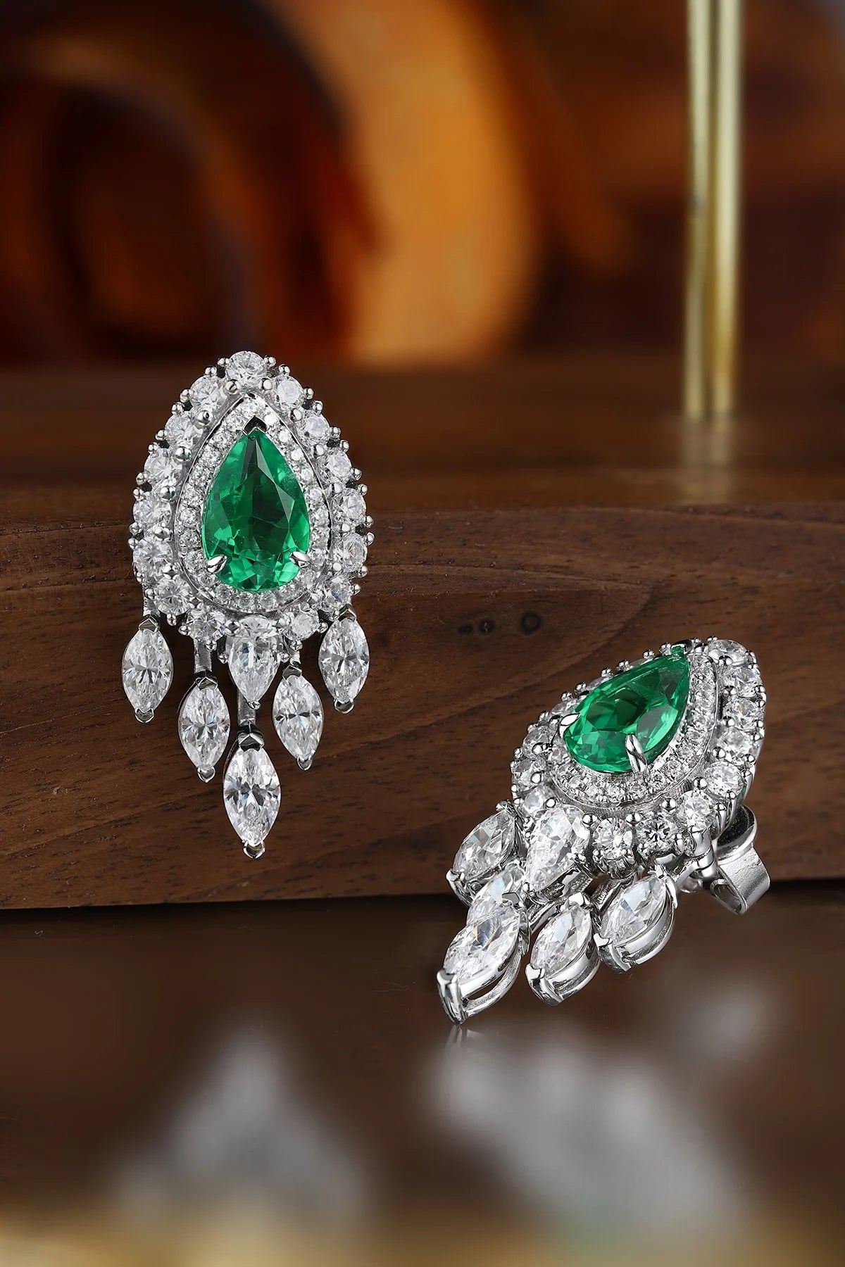Gemfiori Custom Lab Grown Emerald Sterling Silver 925 Dangle Drop Earrings for Women Luxury Wedding Gemstone Vintage Jewelry