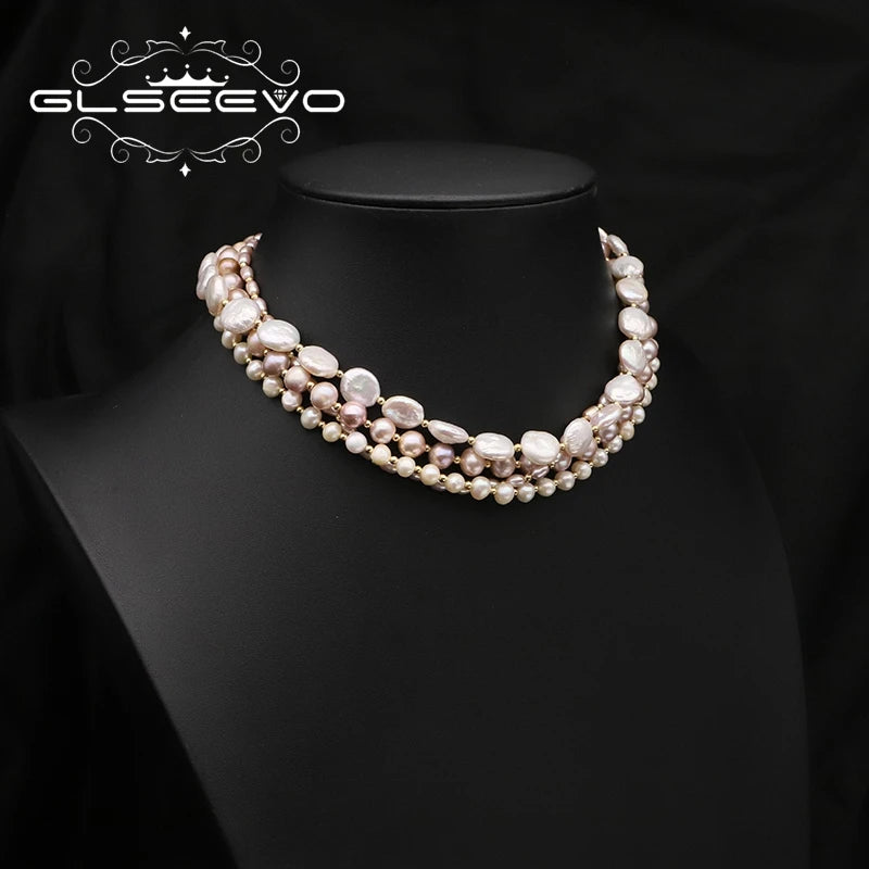Natural Baroque Pearl Multilayer Beaded Necklace Fashion Luxury Vintage Women'S Party Fine Jewelry Necklace
