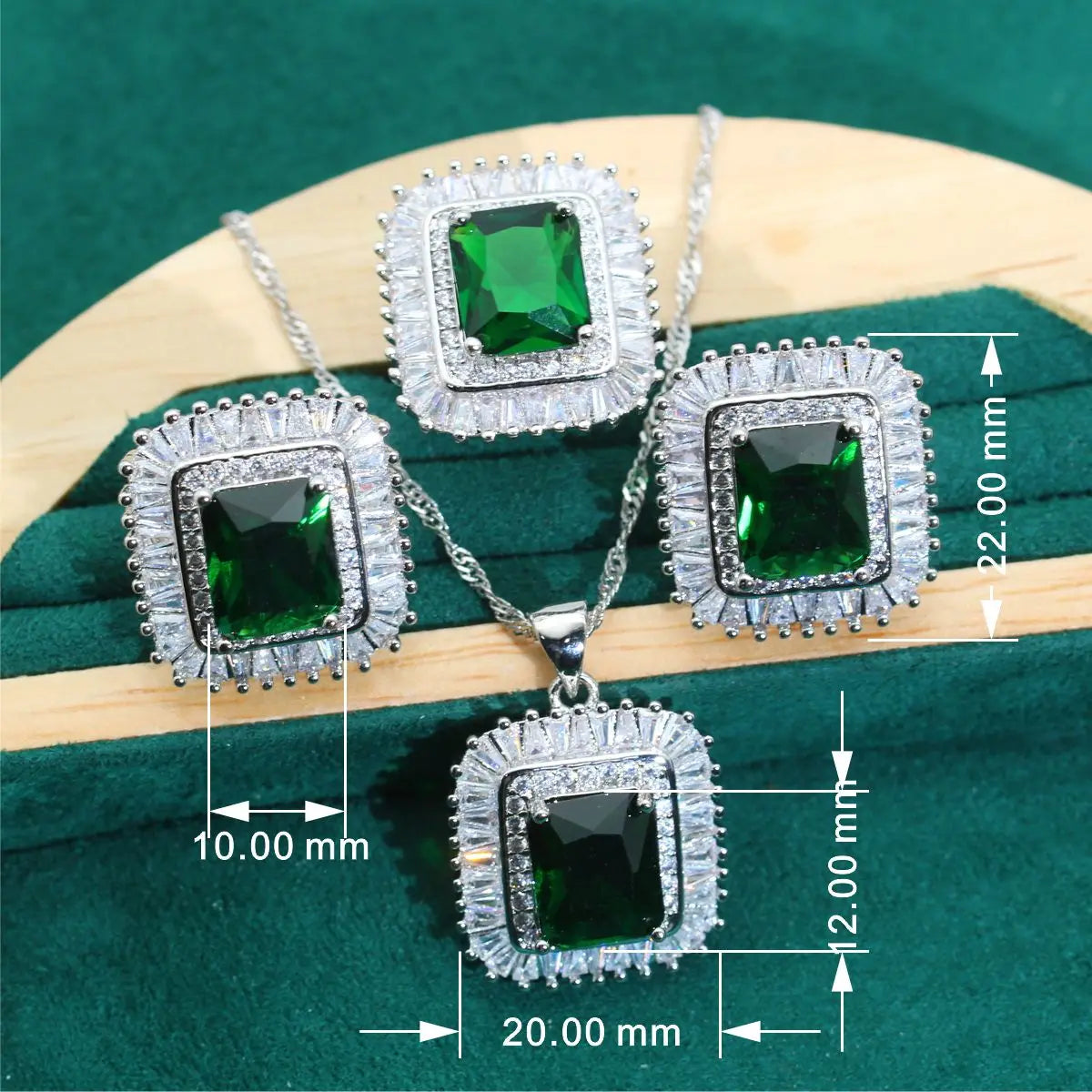 XOTICA Luxurious 925 Silver Jewelry Set for Women Classic Green Zircon Bracelet Earrings Ring-for Wedding Engagement Anniversary