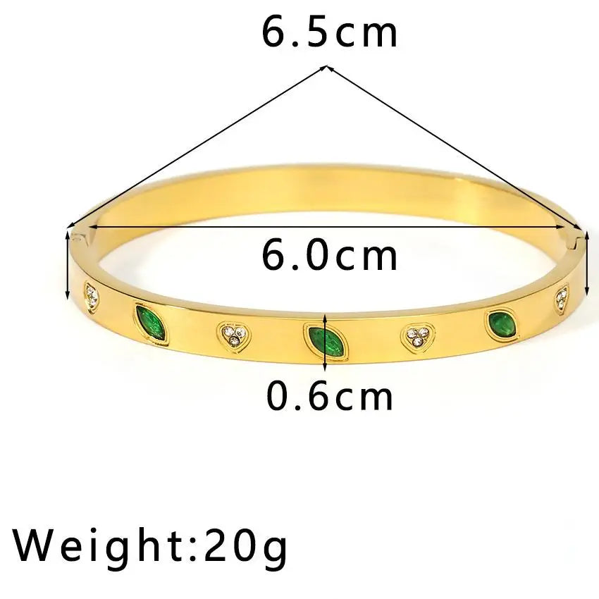 Versatile Hand Round Zircon Fine Snake Chain Bracelets New Green Leaf Charm Gold Stainless Steel Indian Style Bangles ALN2511307
