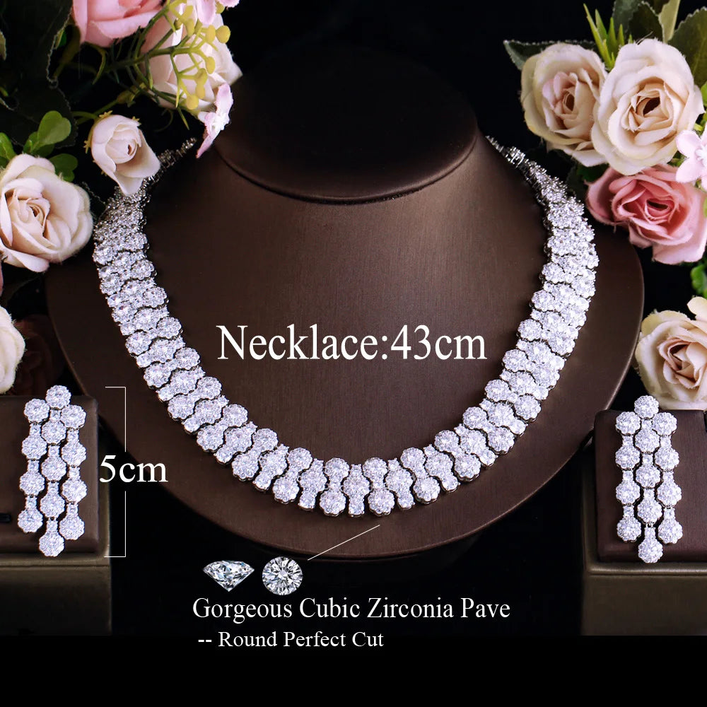 Glamorous Full Cubic Zirconia Pave Round Big Luxury Chunky Wedding Party Necklace Arabic Pakistani Bridal Pageant Jewelry Sets
