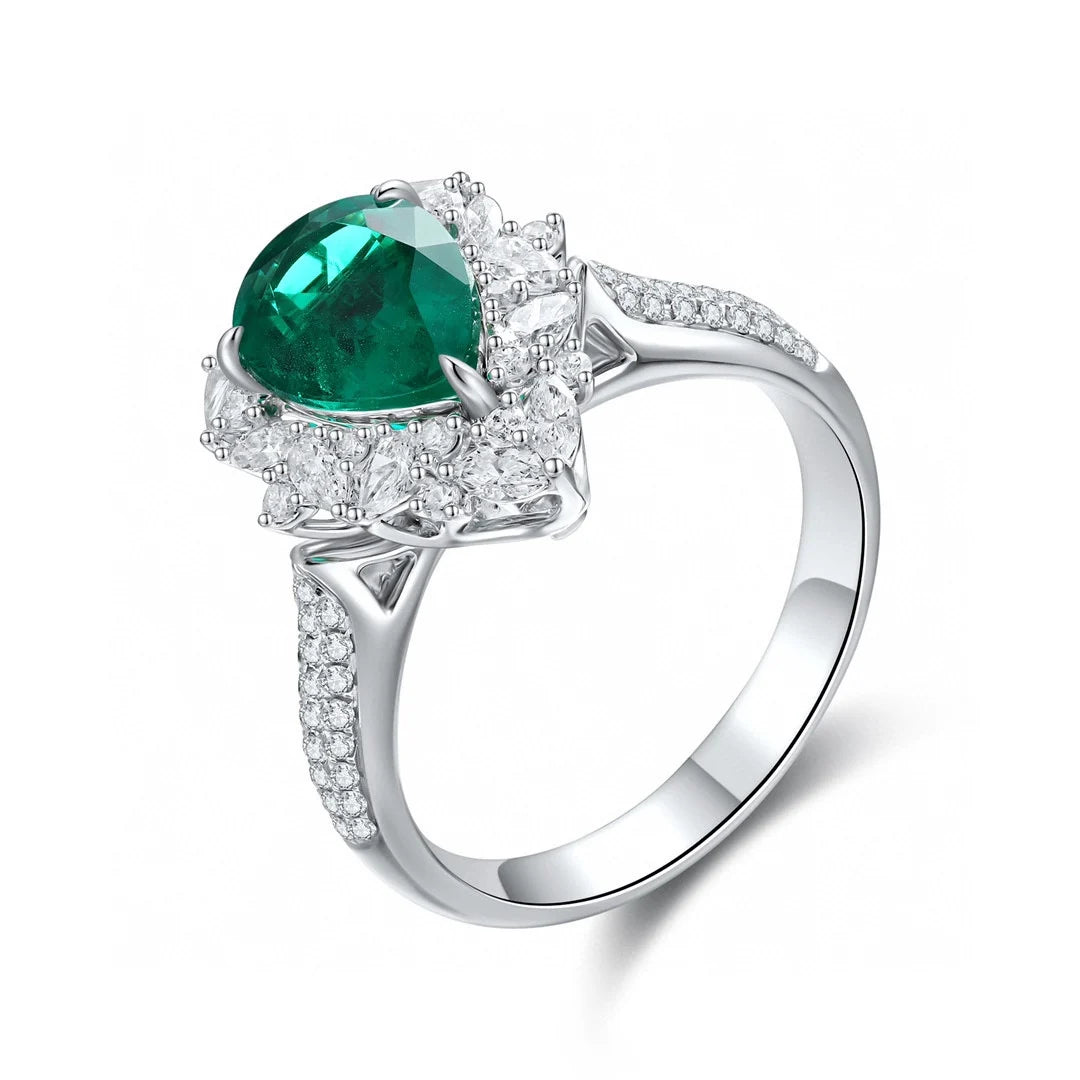 Gemfiori Jewelry Trendy High Quality S925 Silver Cultivated Emerald Ring Unisex Engagement Ring for Wedding Party or Gift