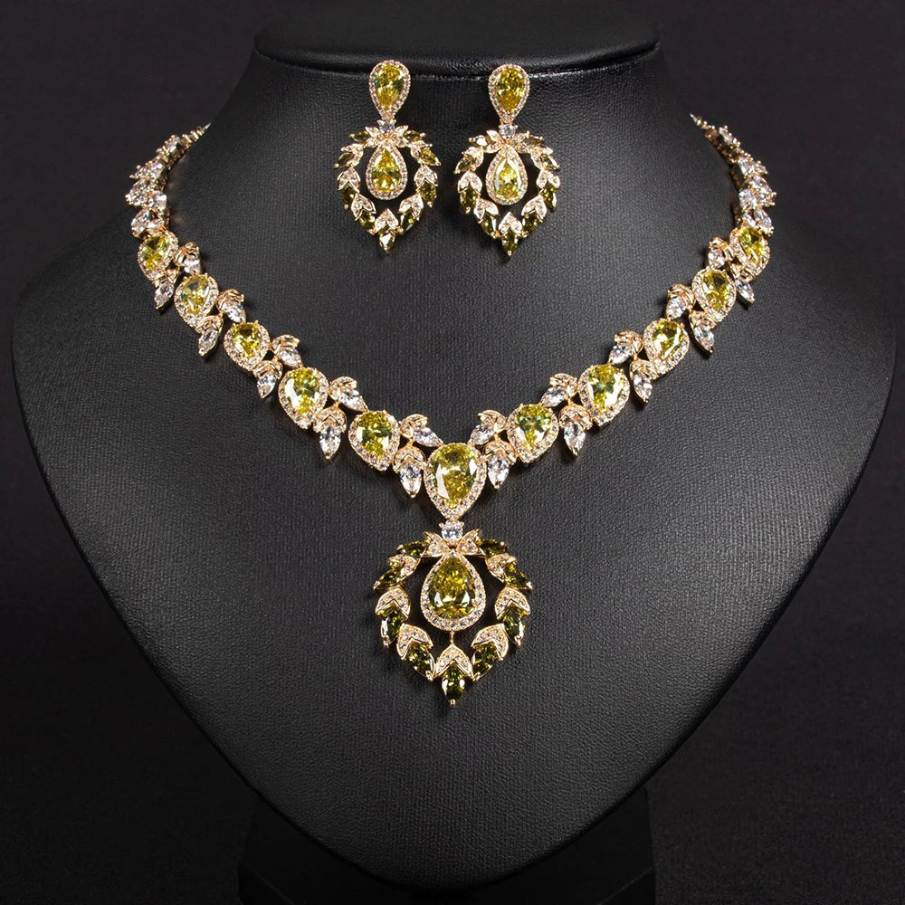 XOTICA High Quality Women Water Drop Dangle Earrings Necklace Sets Fashion Luxury Ladies Bling Zircon Bridal Wedding Engagement Jewelry