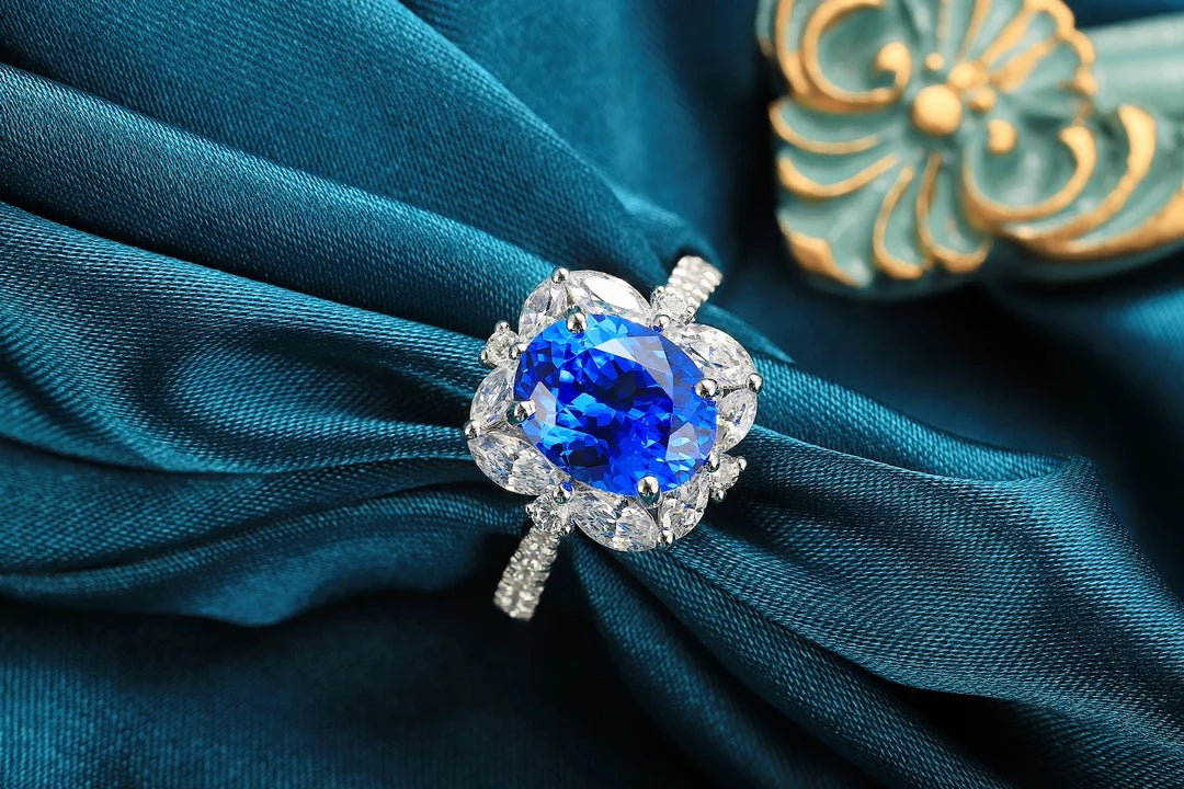 Gemfiori Jewelry Trendy High Quality S925 Silver Cultivated Cobalt Spinel Sp Ring Unisex Engagement Ring for Wedding Party or Gift