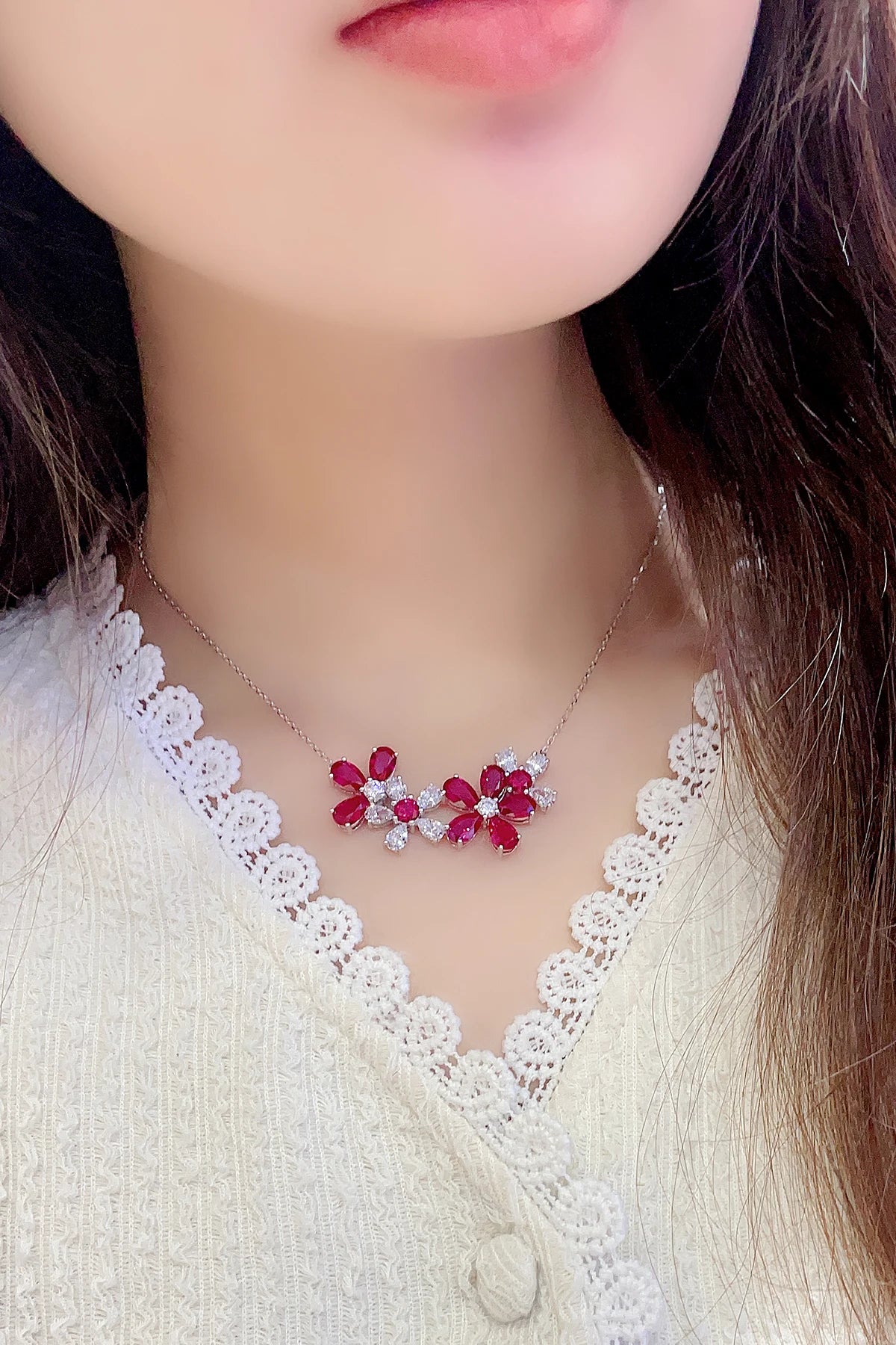Gemfiori Custom Women Fine Jewelry Simple Lab Grown Ruby Diamond GIA IGI Certified Necklace