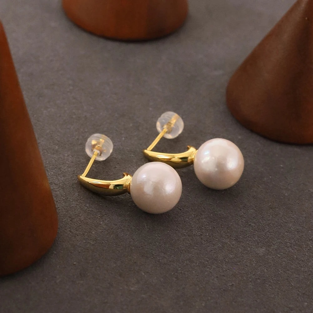 Natural Freshwater Pearl Gold Pendant Earrings Korean Style Women Luxury Jewelry Fashion Ladies and Girls Gift GE1567