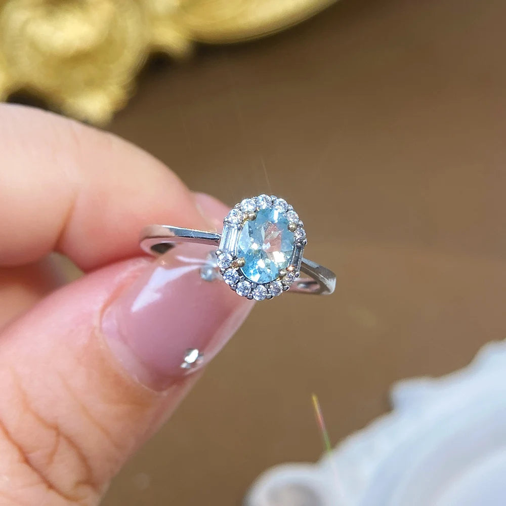 Gioiellieri Natural Aquamarine Ring 925 Sterling Silver Natural Gemstone Jewelry for Women Wedding Party