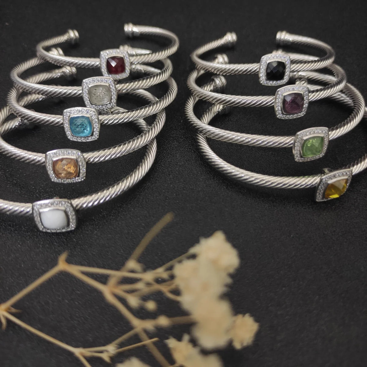 FASHIONISTA DY High-Quality Silver-Plated 4mm Square Diamond Bracelet, Fashionable Colored Diamond Bracelet, Jewelry
