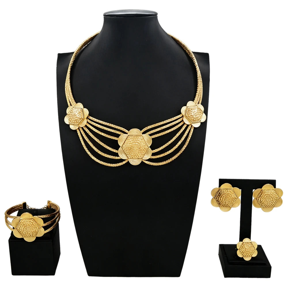 Italian Jewelry Set Alloy Brazilian Jewelry Sets Wedding Party Pendant Spiral Necklace Bracelet Ring Earrings Jewelry Set X00118