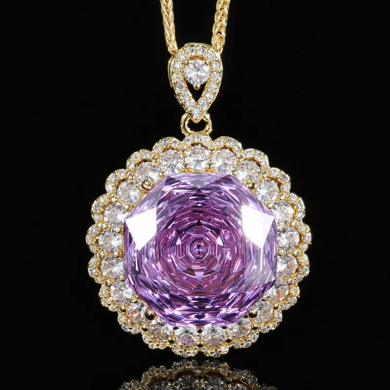 Gemfiori Luxurious Sparkling Rose Pendant Ring Set Fashionable and Elegant Zircon Bride Engagement Jewelry Party
