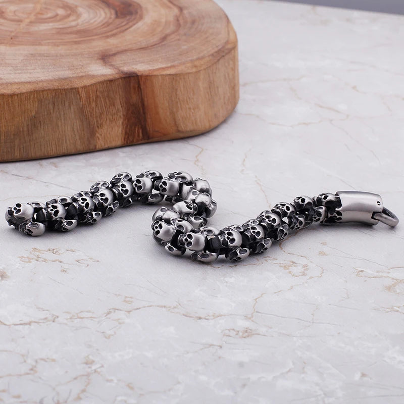 KALEN Punk Men Stainless Steel Bracelet Bangles Skeleton Skull Links Fashion Jewelry Bracelet