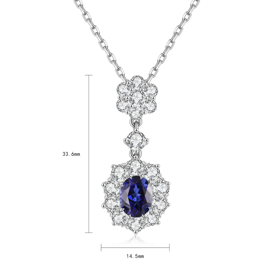 Gemfiori Anster 925 Sterling Silver High-quality Cultivation Lab Grown Sapphire Necklace - Suitable for Parties or As a Gift