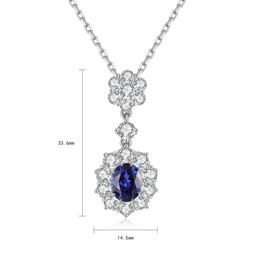 Gemfiori Anster 925 Sterling Silver High-quality Cultivation Lab Grown Sapphire Necklace - Suitable for Parties or As a Gift