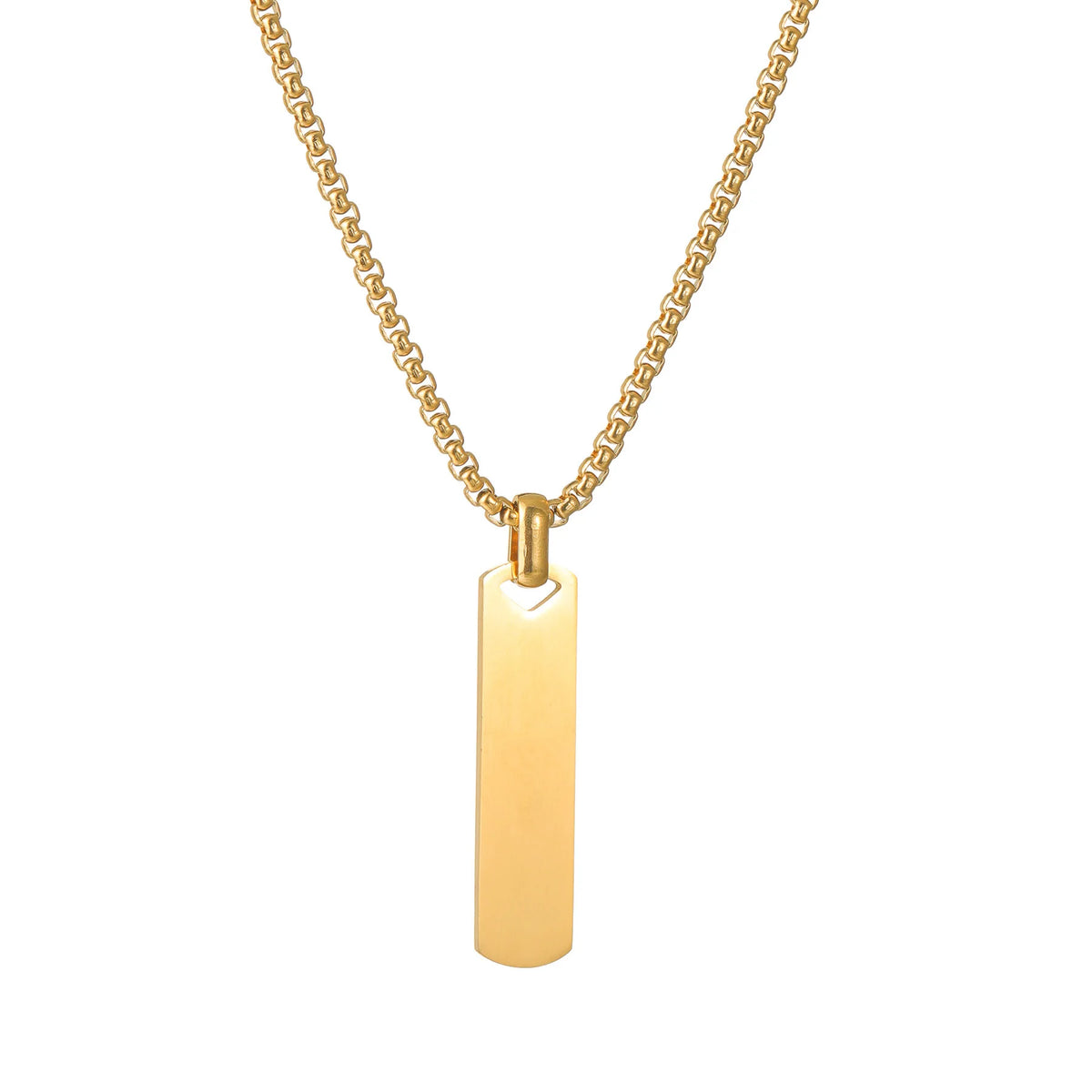 Fatingna Men's DIY Design Personalized 3D Bar Stainless Steel Pendant Necklace Gold Plated with Geometric Pattern Link Chain