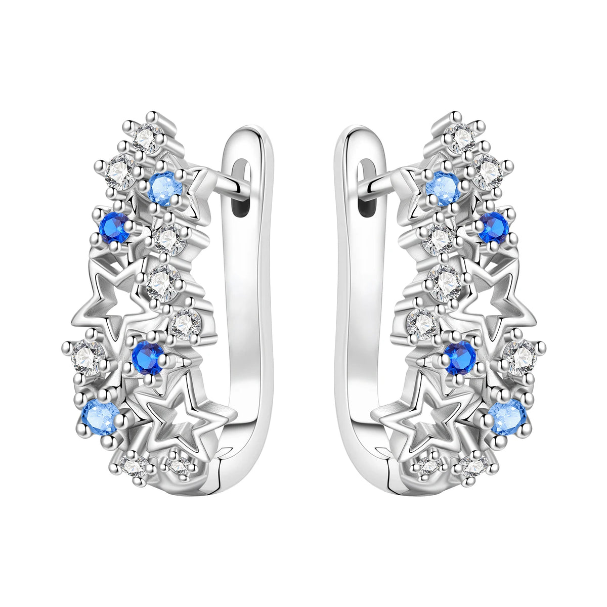 Trendy Multi Hollow Star Cluster Drop Earrings Inlaid Zircon Clear CZ Crystal Women's Gift Jewelry Copper Alloy Silver Plated