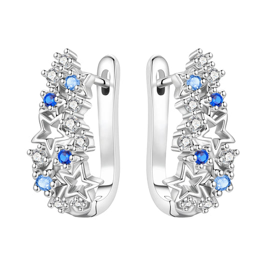 Trendy Multi Hollow Star Cluster Drop Earrings Inlaid Zircon Clear CZ Crystal Women's Gift Jewelry Copper Alloy Silver Plated