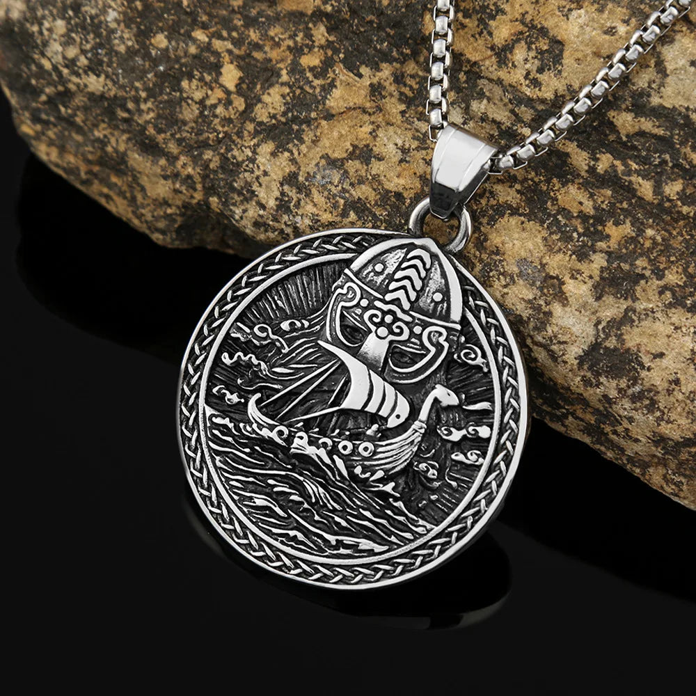 REBEL VIKING Pirate Ship Pendant – Stainless Steel Silver
