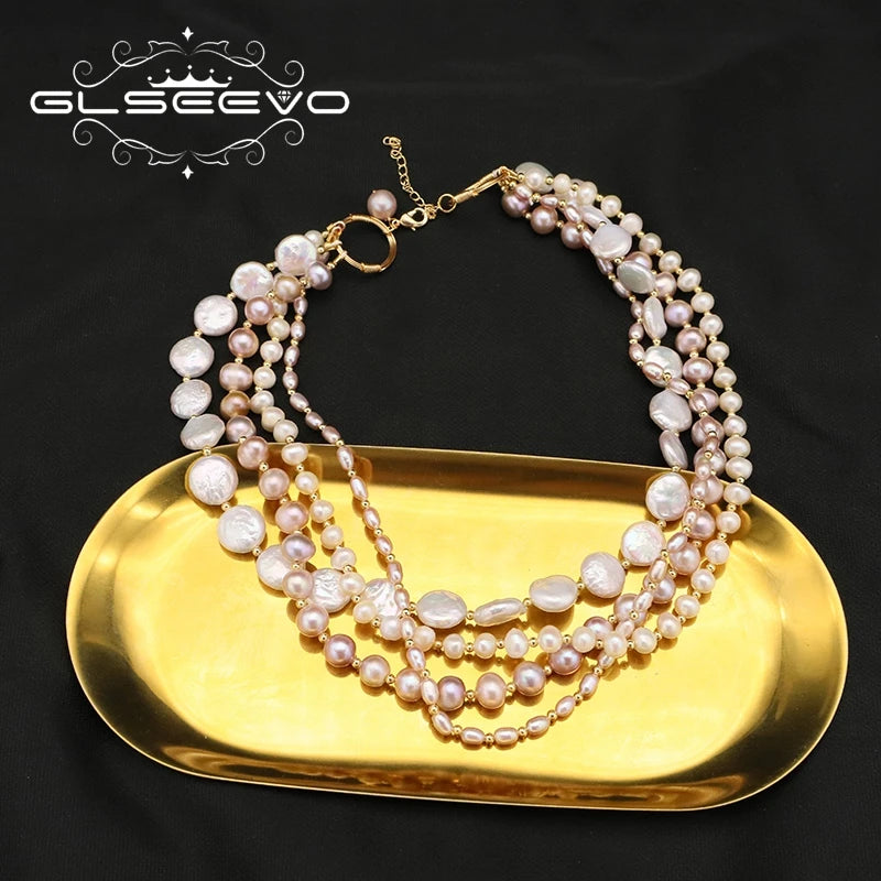 Natural Baroque Pearl Multilayer Beaded Necklace Fashion Luxury Vintage Women'S Party Fine Jewelry Necklace