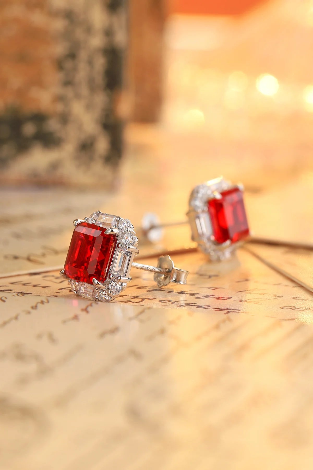 Gemfiori Anster High Quality S925 Lab Grown Ruby Earring Stud Dainty Gemstone Stud Earrings for Women Daily Wear Gift