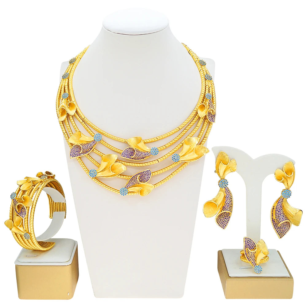 Zhuerrui Italy Designer Jewelry Sets 24K Gold Plated Dubai Valentine's Gift Wedding Pedant and Earrings Jewels Sets HZ25017222