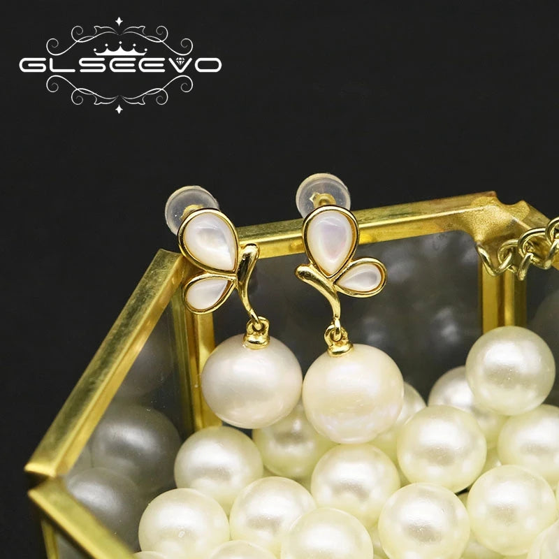 Natural Freshwater Pearl 925 Sterling Silver Earrings High Quality  Butterfly Jewelry Pearl Accessories