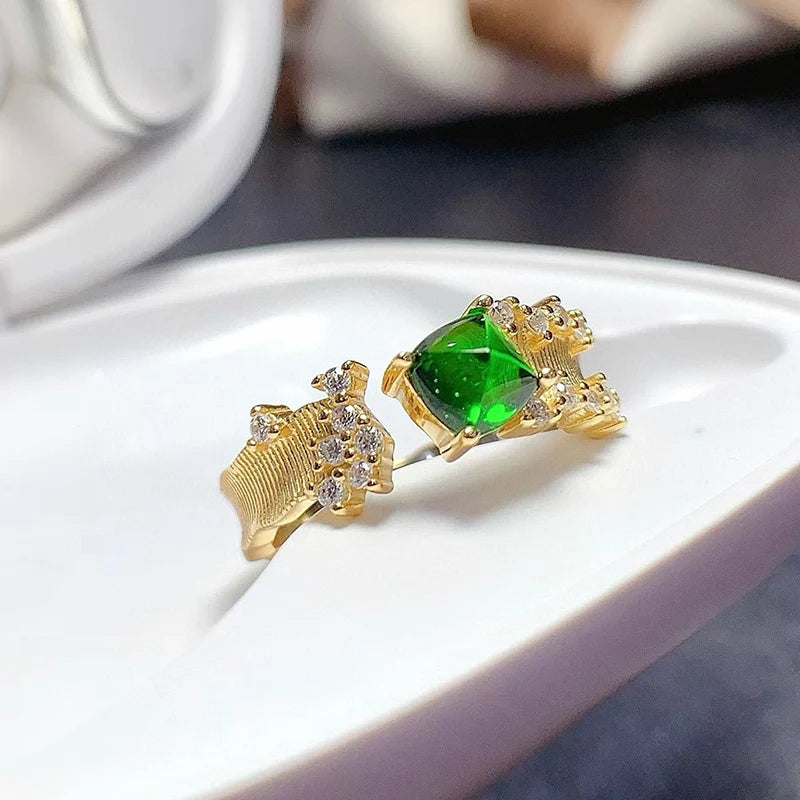 Gioiellieri Square Natural Diopside Gemstone 925 Silver Adjustable Engagement Rings Jewelry Minimalist Women Daily Wear