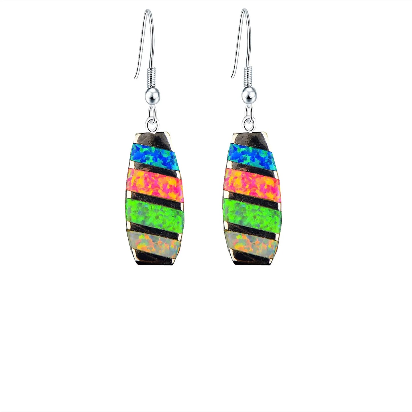 TikTok Ins European and American Style Opal Color Women's Gold-Plated Rectangular Simple Opal Drop Earrings Wholesale