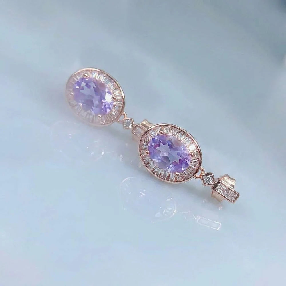 Gioiellieri Natural Lavender Amethyst Stud Earrings for Women with S925 Sterling Silver 925 Stamped Earth Mined VVS1 Purple Gemstone Jewelry