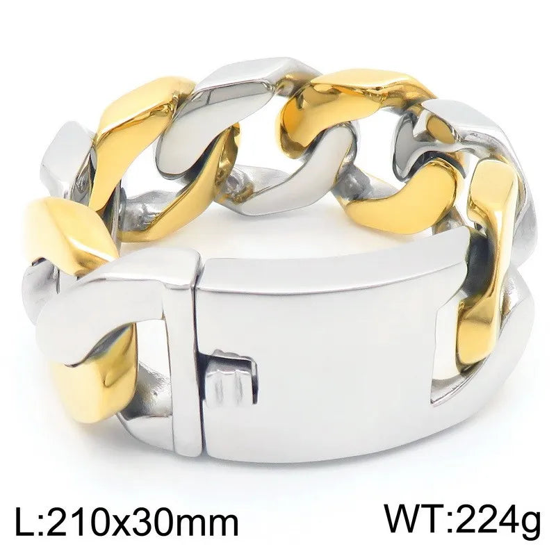 KALEN Bold Vintage Men Hip-Hop Stainless Steel Fashion Jewelry Bracelets Huge Cuban Link Chain Bracelet