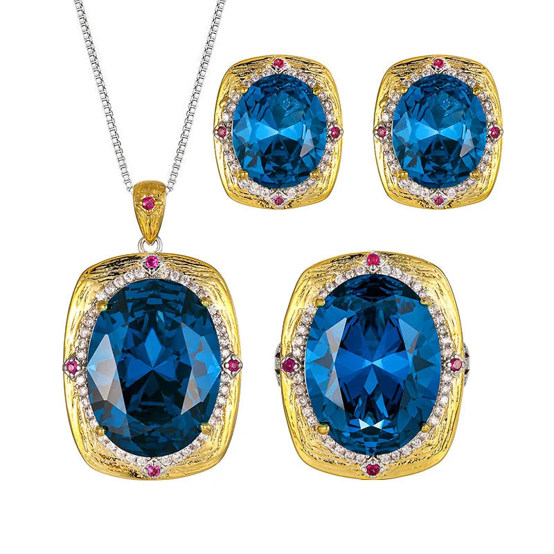 Gemfiori New Vintage Royal Amethyst Elegant Jewelry Cushion Cut Purple Gem Halo Pendant Necklace Earrings Ring Luxury Party Gifts for Her